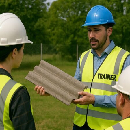 Asbestos Awareness Course Instructor holding a piece of Asbestos