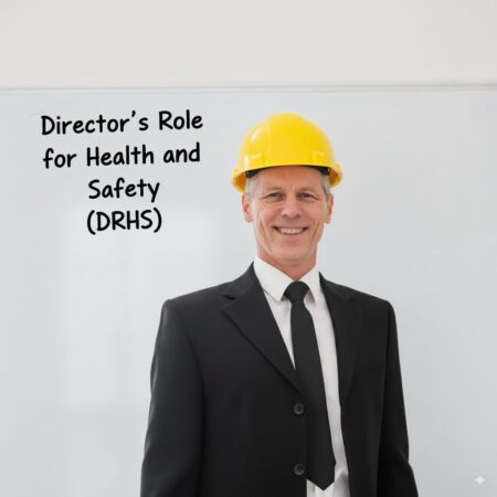 Director's Role for Health and Safety (DRHS). Man with hard hat standing in front of a whiteboard