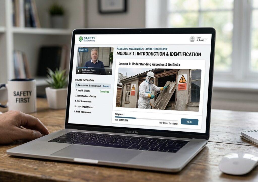 online asbestos awareness training completed on a laptop