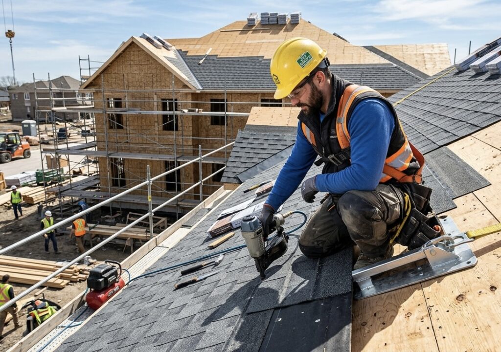 roofer working on a building site